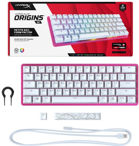  HyperX Alloy Origins 60 Red USB RGB ENG/RU, Pink 572Y6AA -  9