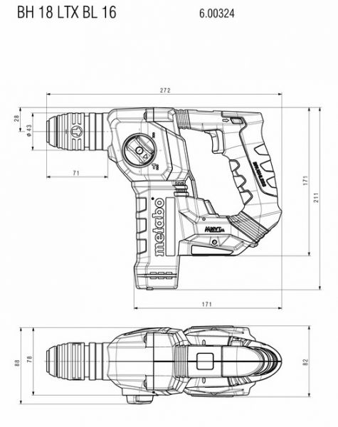   Metabo BH 18 LTX BL 16, SDS-plus, 18, 1.3, 2 , 0-730, 1.6,     600324850 -  8