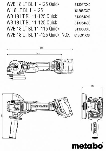    Metabo WVB 18 LT BL 11-125, 125, 18, 2800-10000/, 14, 1.8,     613057850 -  11