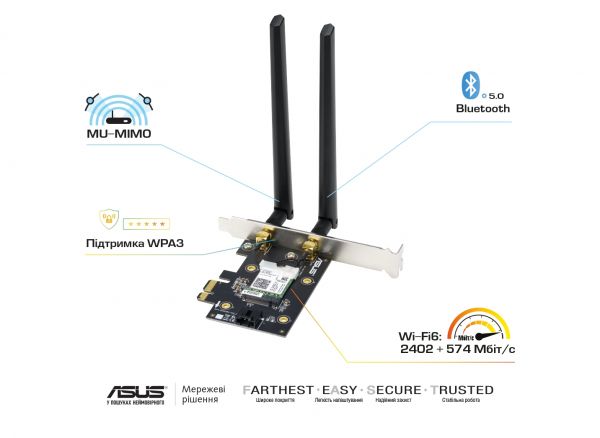 WiFi- ASUS PCE-AX3000 Bluetooth 5.0 PCI Express WPA3 MU-MIMO OFDMA 90IG0610-MO0R10 -  1