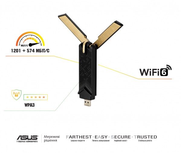 WiFi- ASUS  USB-AX56 AX1800 USB 3.0 WPA3 MU-MIMO OFDMA 90IG06H0-MO0R10 -  3