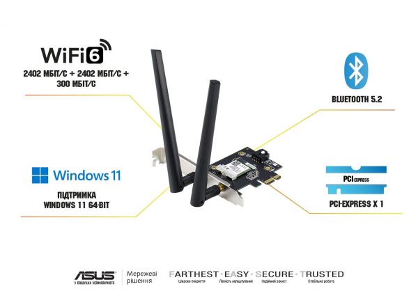 WiFi- ASUS PCE-AXE5400 Bluetooth 5.2 PCI Express WPA3 OFDMA MU-MIMO 90IG07I0-ME0B10 -  2