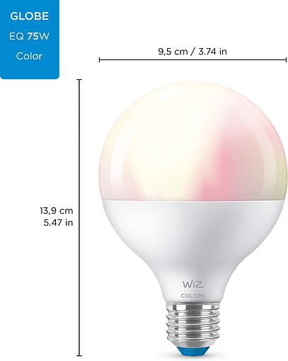   WiZ, E27, 11W, 75W, 1055Lm, G95, 2200-6500, RGB, Wi-Fi 929002383902 -  10