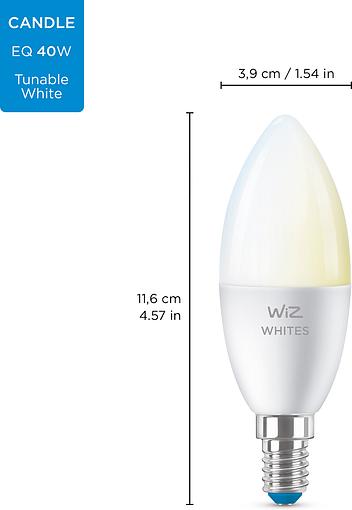   WiZ, E14, 4.9W, 40W, 400Lm, C37, 2700-6500K, Wi-Fi 929002448702 -  10