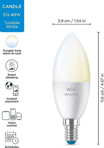   WiZ, E14, 4.9W, 40W, 400Lm, C37, 2700-6500K, Wi-Fi 929002448702 -  11