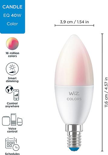   WiZ, E14, 4.9W, 40W, 806Lm, C37, 2200-6500K, RGB, Wi-Fi 929002448802 -  11