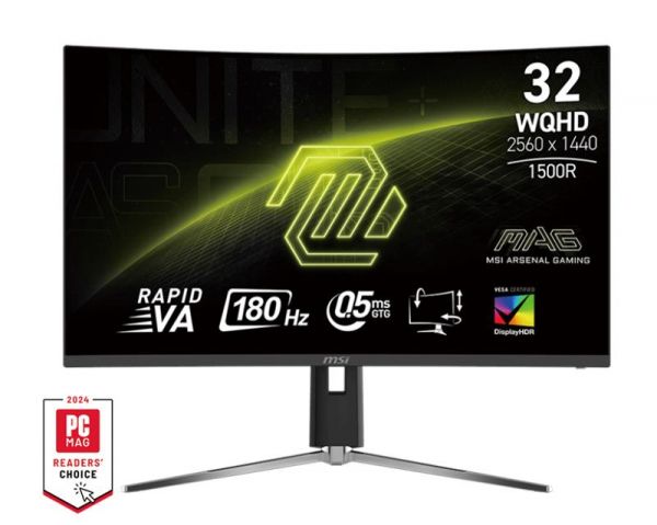 MSI  31.5" MAG 32CQ6PF 2xHDMI, DP, Audio, VA, 2560x1440, 180Hz, 0.5ms, sRGB 101%, CURVED, AdaptiveSync, HAS 9S6-3DC94M-010 -  1