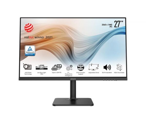  MSI 27" Modern MD272QP HDMI, DP, USB-C, 2xUSB, MM, IPS, 2560x1440, 75Hz, 4ms, sRGB 95%, Pivot 9S6-3PB19H-010 -  1