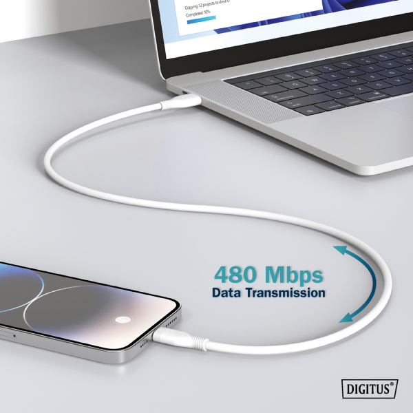 Digitus  USB-A > USB-C /, 1, USB 2.0, 60W, ,  AK-300340-010-W -  6