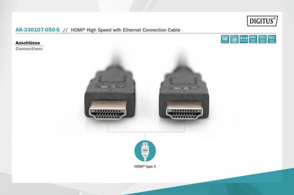  DIGITUS HDMI High speed+Ethernet (AM/AM) 5,  AK-330107-050-S -  4