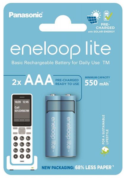 Panasonic  Eneloop NI-MH Lite AAA 550 , 2 . BK-4LCCE/2DCP -  1