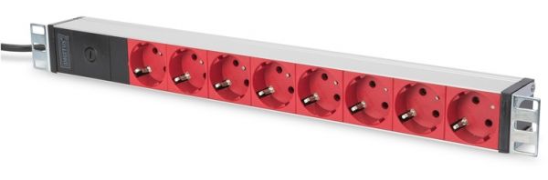   DIGITUS 1U, 8xSchuko red, 10A, 250V, ,  C14 DN-95410-R -  1