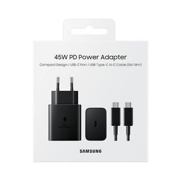    Samsung 45W Compact Power Adapter (C to C Cable) - Black (EP-T4510XBEGEU) -  1