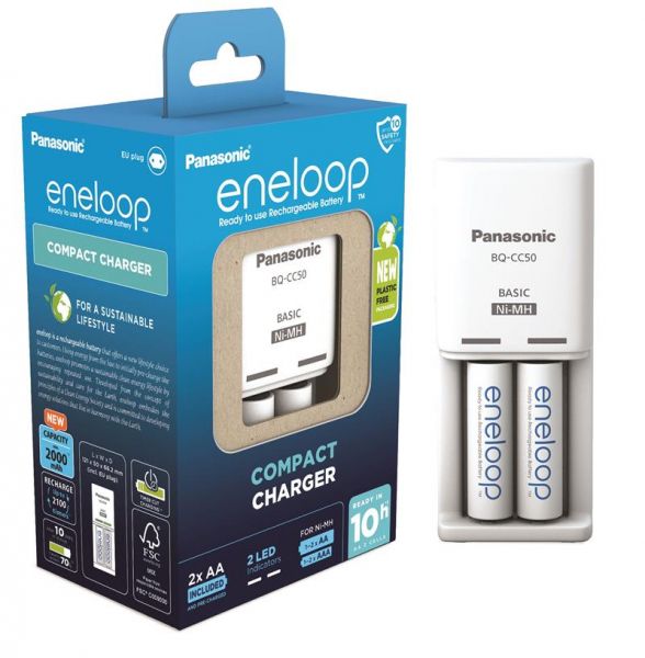   Compact Charger +  Eneloop NI-MH AA 2000 , 2 . K-KJ50MCD20E -  2