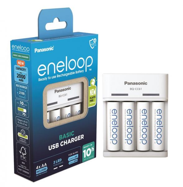   Basic Charger USB +  Eneloop NI-MH AA 2000 , 4 . K-KJ61MCD40USB -  1