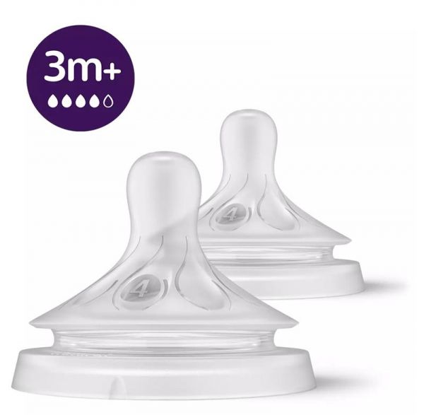 Philips Nipple Avent Silicone Natural Flow, middle flow 2pcs 3m+ (SCY964/02) SCY964/02 -  1