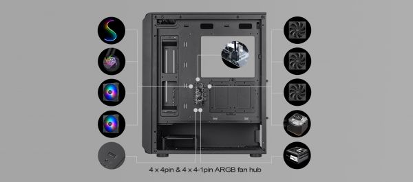  SilverStone FARA FA511Z-BG,  , 2xUSB3.0, 3x120mm ARGB fan, TG Side Panel, ARGB light strip, ATX, Black SST-FA511Z-BG -  5