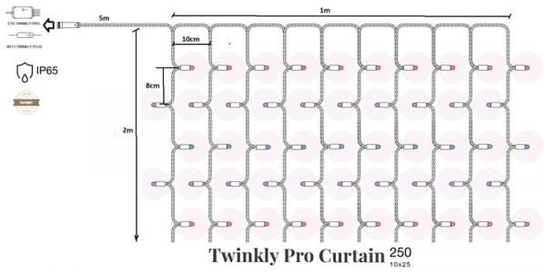 Twinkly Pro Smart LED ó Twinkly Pro Curtain RGBW 250 (10  25), IP65, AWG22 PVC Rubber  TW-PLC-CU-CA-10X25SPP-BR -  1