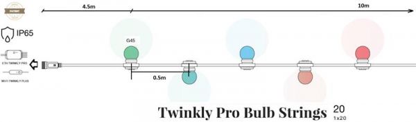 Smart LED  Twinkly Pro Strings RGB 20, G45 , IP65, AWG22 PVC,  TW-PLC-G45-FR-20-STP-B -  1