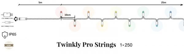 Twinkly Pro Smart LED ó Twinkly Pro Strings AWW 250,  , IP65, AWG22 PVC Rubber  TW-PLC-S-CA-1X250GOP-GR -  1