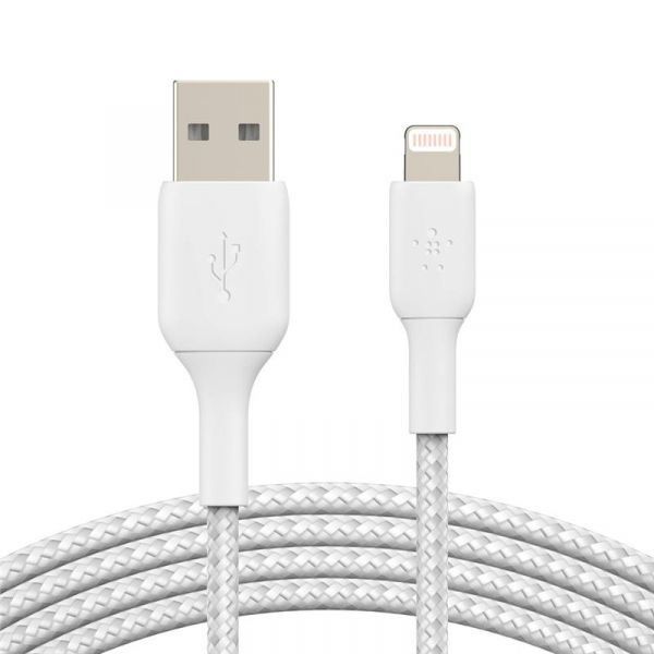  Belkin USB-A - Lightning, BRAIDED, 2m, white -  1