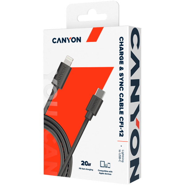  Lightning Canyon USB-C to Lightning 20W 2m Black (CNE-CFI12B) -  2