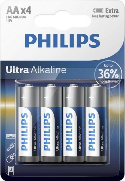  Philips AA bat Alkaline 4 Ultra Alkaline (LR6E4B/97) -  1