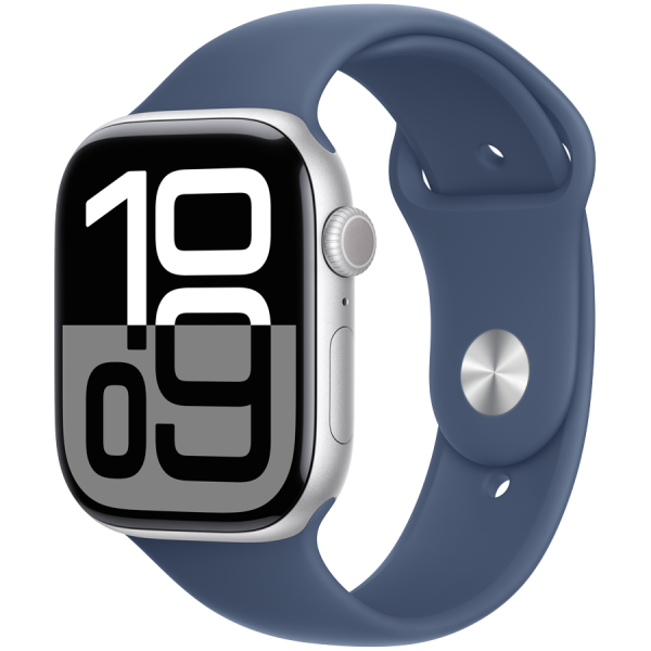 - Apple Watch Series 10 GPS 46mm Silver Alu. Case w. Denim Sport Band - M/L (MWWM3) -  1