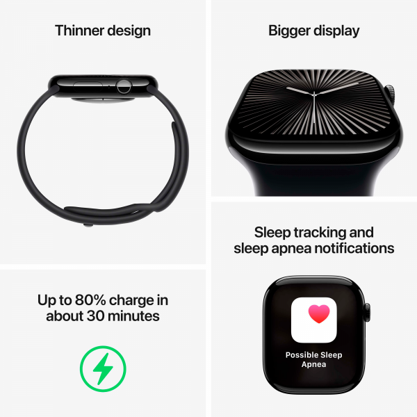 - Apple Watch Series 10 GPS 46mm Jet Black Alu. Case w. Black Sport Band - S/M (MWWP3) -  5