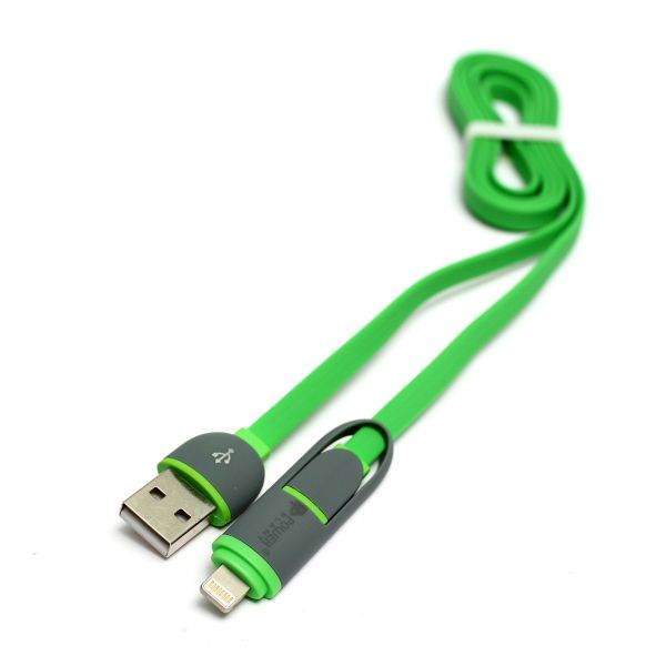  PowerPlant Quick Charge 2A 2--1 flat USB 2.0 AM  Lightning/Micro 1green (KD00AS1291) -  1