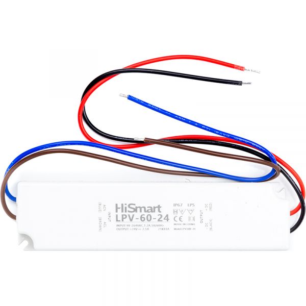   HiSmart 24V, 2.5, 60W, IP67 (LPV-60-24) -  1