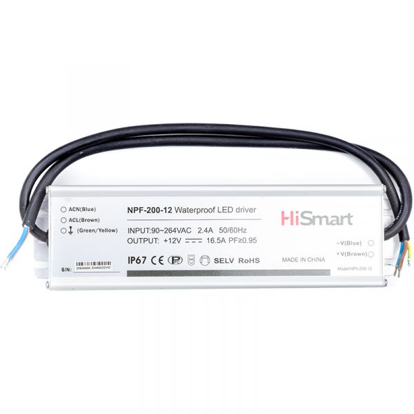   HiSmart 12V, 16.5A, 200W, PFC, IP67 (NPF-200-12) -  1