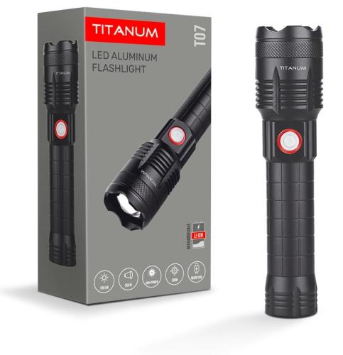 ˳  Titanum T07, Black, 700 ,  P50,  250 ,  18650/21700 Li-ion 1200 mAh  3xAAA,  , microUSB, IP44 (TLF-T07) -  2