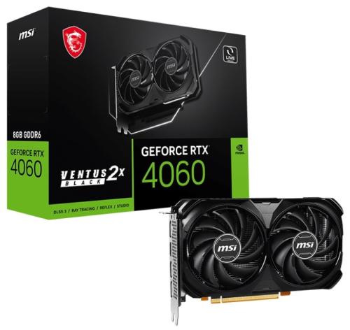 ³ GeForce RTX 4060, MSI, VENTUS 2X BLACK, 8Gb GDDR6, 128-bit, HDMI/3xDP, 2475/17000 MHz, 8-pin (RTX 4060 VENTUS 2X BLACK 8G) -  1