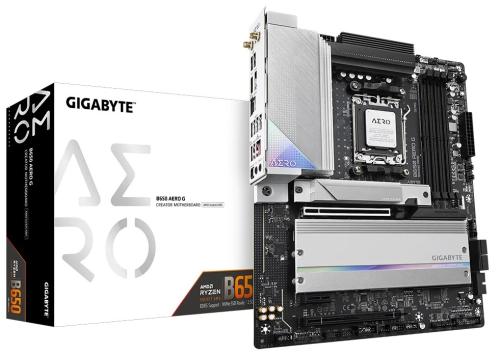   AM5 Gigabyte B650 AERO G, B650, 4xDDR5, Int.Video (CPU), 4xSATA3, 3xM.2, 1xPCI-E 4.0 x16, 1xPCI-E 4.0 x16(x4), 1xPCI-E 3.0 x16(x1), ALC1220-VB, Intel 2.5Gb, Wi-Fi 6E+BT5.2, 8xUSB3.2/6xUSB2.0, HDMI/Type-C (DP1.4), ATX -  1