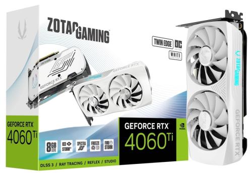  GeForce RTX 4060 Ti, Zotac, Twin Edge OC (White Edition), 8Gb GDDR6, 128-bit, HDMI/3xDP, 2550/18000 MHz, 8-pin (ZT-D40610Q-10M) -  1