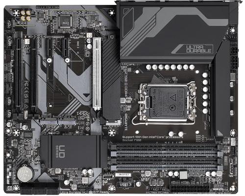   LGA1700, Gigabyte Z790 D, Z790, 4xDDR5, Int.Video(CPU), 4xSATA3, 3xM.2, 1xPCI-E 5.0 x16, 1xPCI-E 4.0 x16, 1xPCI-E 3.0 x16, 2xPCI-E 3.0 x1, Realtek 7.1, Realtek 2.5GbE, 9xUSB3.2/6xUSB2.0, HDMI/DP, ATX -  5