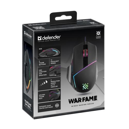  Defender Warfame GM-880L, Black, USB, , 800-6400 dpi, 60 IPS, 7  , RGB  (14 ), 1.7  (52880) -  4