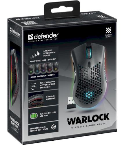   Defender Warlock GM-709L, Black, USB 2.4GHz,  ( PixArt 3212), 800-2400 dpi, 30 IPS, RGB , 5  ,  400 mAh (52709) -  6