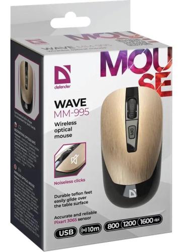   Defender Wave MM-995, Gold, USB,  ( PixArt 3065), 800-1600 dpi, 3 , 1xAA (52994) -  6