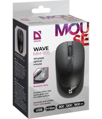   Defender Wave MM-995, Black, USB,  ( PixArt 3065), 800-1600 dpi, 3 , 1xAA (52995) -  6