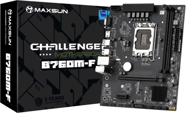 . LGA1700, Maxsun Challenger B660M-F, B760, 2xDDR4, Int.Video(CPU), 3xSATA3, 1xPCI-E 16x 4.0, 1xPCI-E 1x, 1xM.2 4.0, GbE, 2xUSB3.2/4xUSB2.0, VGA/HDMI, MicroATX (MS-Challenger B660M-F) -  1