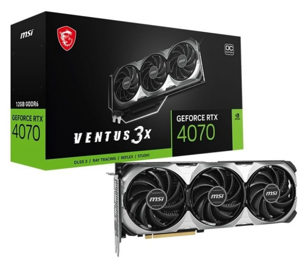 ³ GeForce RTX 4070, MSI, VENTUS 3X E1 OC, 12Gb GDDR6, 192-bit, HDMI/3xDP, 2520/20000 MHz, 8-pin (RTX 4070 VENTUS 3X E1 12G OC) -  1