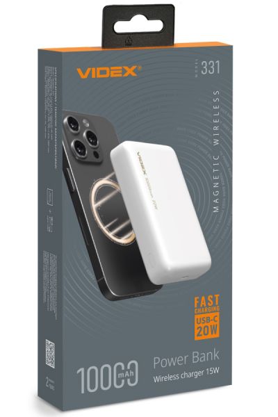    10000 mAh, Videx VPB-331, White, 20 , 1xType-C (PD3.0) /  (15 ), LED   (VPB-331-W) -  1