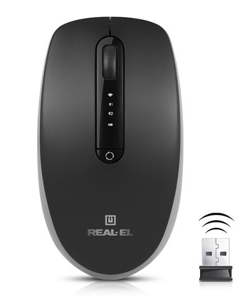  REAL-EL RM-455W Rechargeable Wireless, Black, , Type-C, BT, , 2400 dpi, 3  -  3