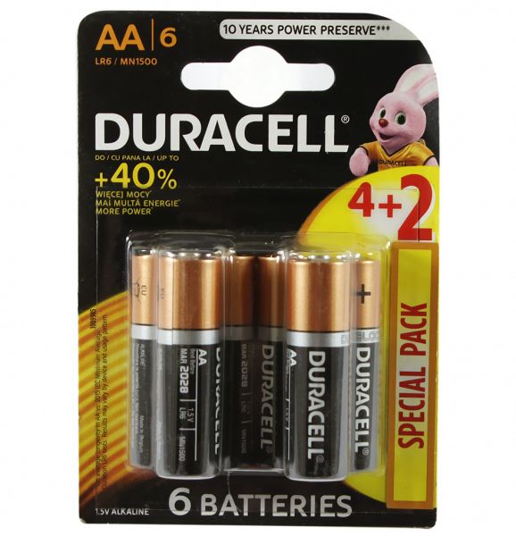  AA (LR6), , Duracell Duralock Basic, 6 , 1.5V,  (Duracell MN1500 BL6) -  1