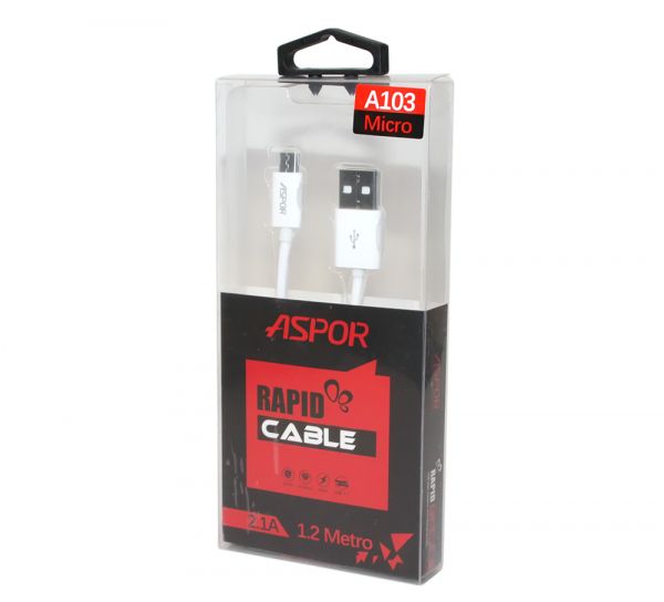  USB - micro USB 1.2  Aspor White, 2.1A (A103) -  1