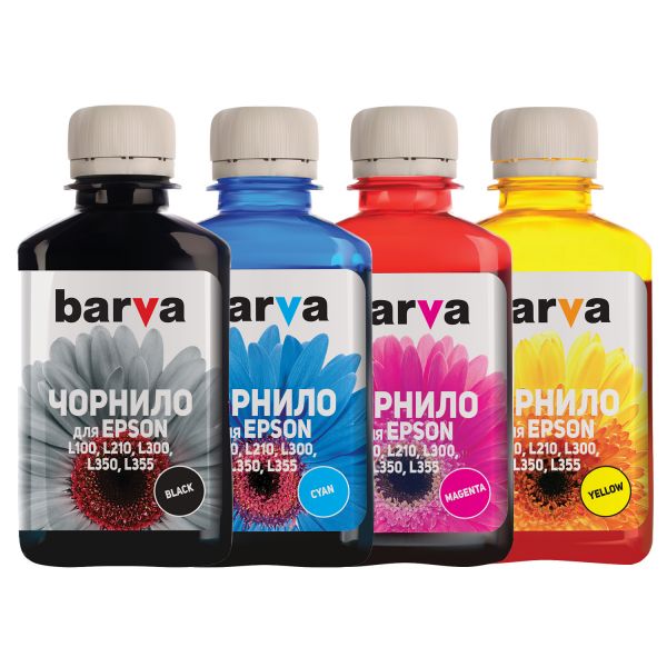   Barva Epson L100/L200/L300, Black / Cyan / Magenta / Yellow, 4x180   (E-L100-180-MP) -  1