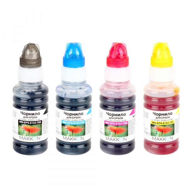   Epson, Black / Cyan / Magenta / Yellow,   L1110/L3100/L3101/L3110/L3150/L3151/L3156/L3160/L5190, 4x70 , Makkon (KIT-EPS-E103) -  1