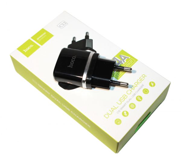    Hoco "C12 Smart", Black, 2xUSB, 2.4A -  1